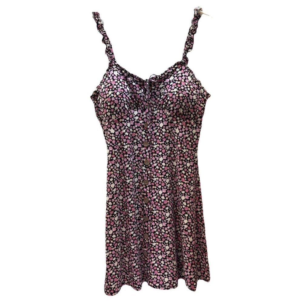 NOBO Dress Junior Women's Large Fit & Flare Halter Floral Faux Buttons Adj Strap